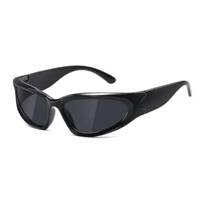 Y2K Wrap Around Polarized Sunglasses for Women Men, Trendy Sports Fashion Shades Sun Glasses, Unique Futuristic Style Design UV400 Rimless Sunglasses