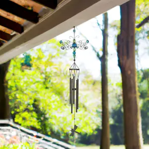46" Long Blue Dragonfly Wind Chime with Metal Gem