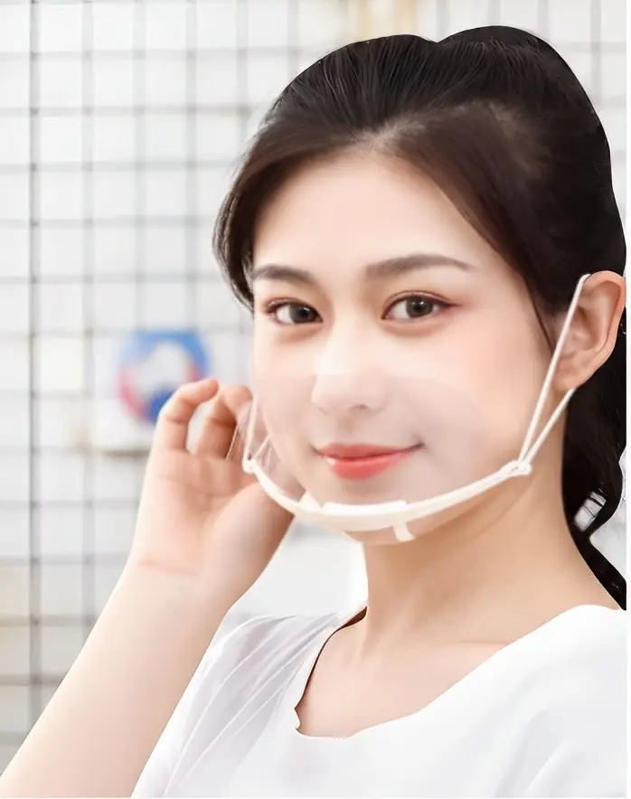 10PCS Reusable Clear Face Mask Professional Transparent Sanitary Cover Anti-Fog Face Shield Nose Mouth Cover Open Face Guard for Restaurants, Food Truck, Hotels, Mall, Beauty salons, Barber Shops