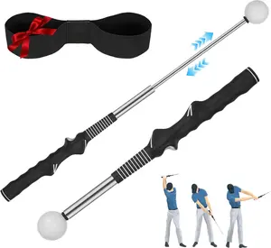 Golf Swing Trainer, Retractable Training Aid with Grip Trainer, Swing Mechanics for Beginners & Tempo Training for Advanced, Click Feedback, Arm Connection, Right/Left-Handed, Indoor/Outdoor