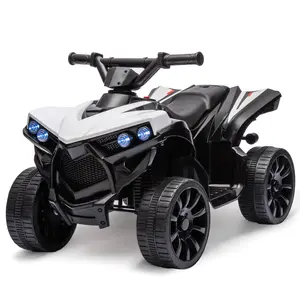 Kids ATV 4 Wheeler, 6V Ride on Quad Car with LED Lights, Music, Foot Pedal & Wear-Resistant Wheels, Battery Powered Electric Vehicle for Kids Toddler-White