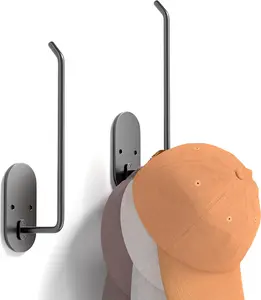 2 Pack Hat Racks Hat Organizer Adhesive Drilling 8 Inch Hat Hanger for Living Room Door Bedroom Closet Black Space Saving Design