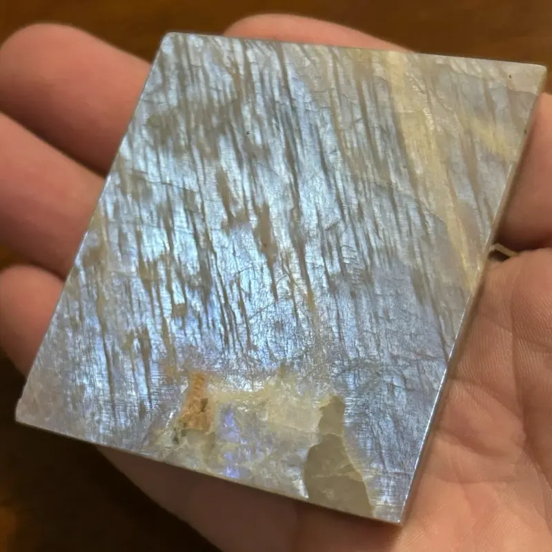 Premium 103g Madagascar Sunstone Moonstone Rhombus Slab | Intense Electric Blue Flash Geometric Crystal rock shop