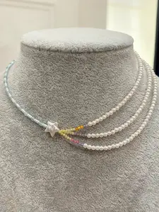 Y2K Trendy Colorful Faux Pearl Beaded Meteor Design Dainty Necklace, Beaded Necklaces, Dainty Layering Jewelry, Fashion Simple Women Party Vacation Personalized Jewelry