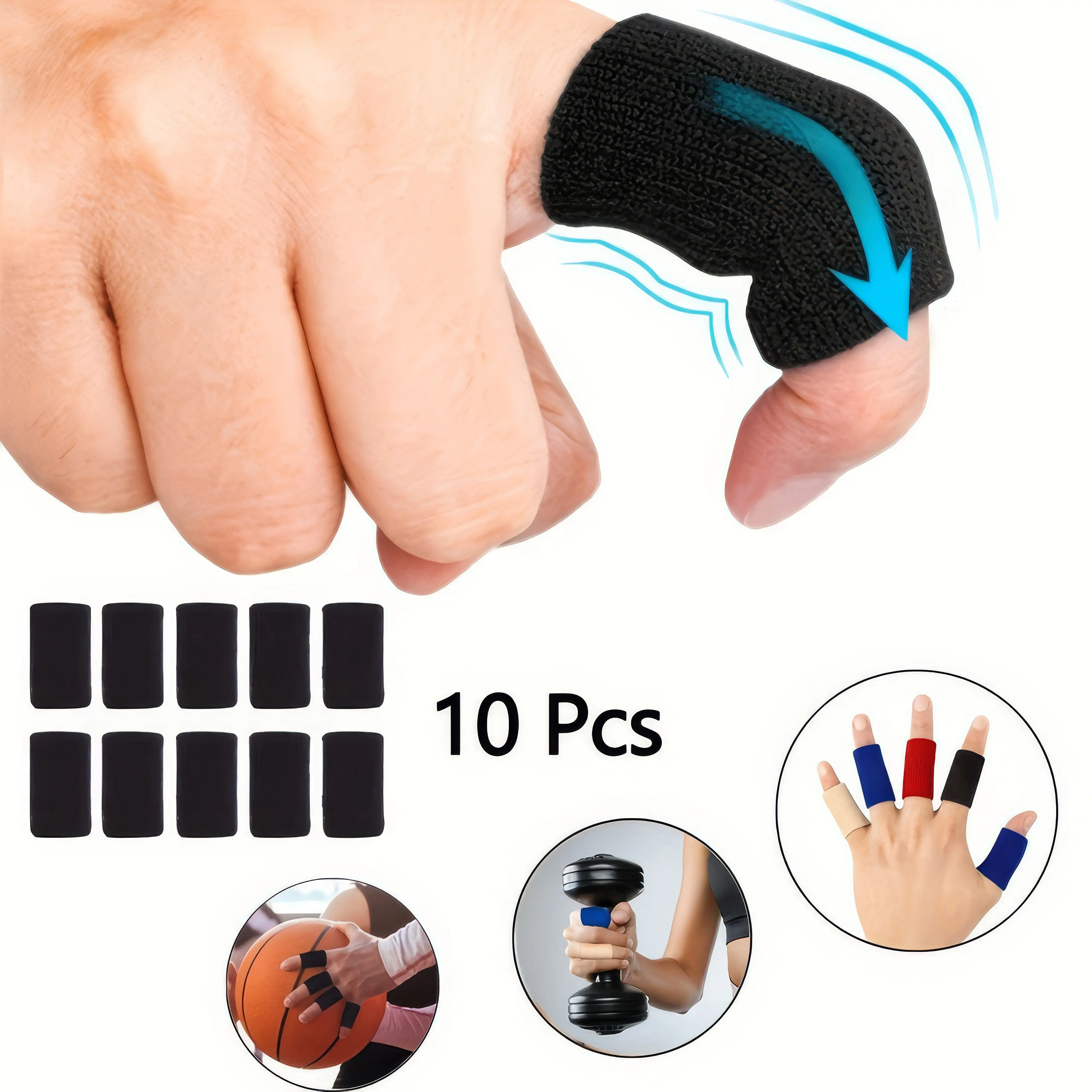 10 Pack Black Finger Arthritis Compression Sleeves – Relieve Pain from Arthritic Fingers, Ideal for Playing Computer, Typing & Gaming, Also for Playing Basketball – Breathable Finger Support Braces for Swelling, Stiffness, Trigger Finger