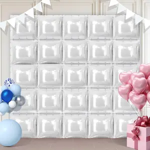 White Square Balloon Wall Square Foil Balloons Wall Backdrop 25 Pcs Double Sided Square Balloons with Ties for Graduation Birthday Shower Bridal Shower Party Arch Backdrop Decorations