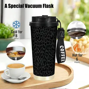 1 18oz stainless steel vacuum insulated cup with lid and handle, Insulation, black leopard print leak-proof portable travel mug, 316 stainless steel, suitable for travel coffee Flasks