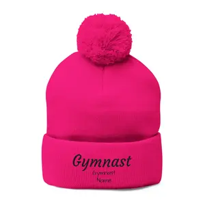 Gymnast Embroidered (Personalized) Pom-Pom Knit Beanie – Warm Cuffed Winter Hat for Gymnasts & Fans