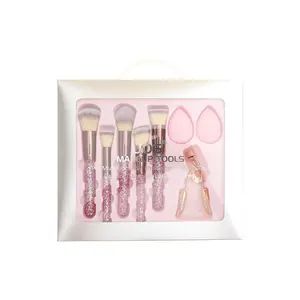 [8pcs Premium Makeup Brush Set]8pcs/set Premium Makeup| Shimmering Beauty Tools Collection, Acrylic Wand, Nylon Bristles, Normal Light Beige Type, Gift Set for   Cosmetic Pink Plastic Multicolored