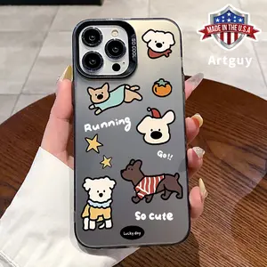 Puppy Doodle Pattern Phone Case for iPhone 16 15 14 Pro Max 16E 13 12 11 XR XS Plus Shockproof Anti-Scratch Durable PC Back Protective Cover