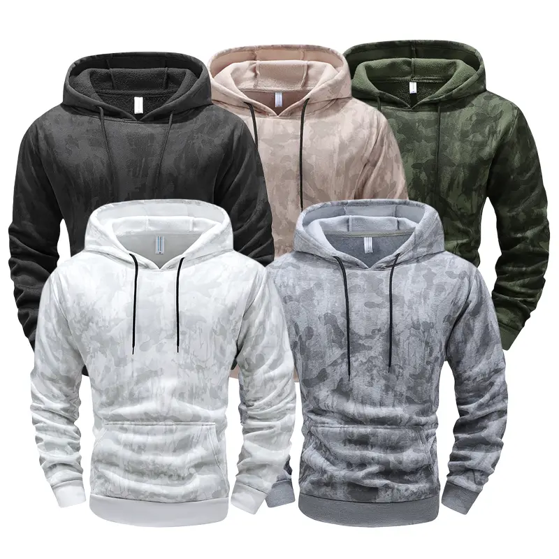 2-Pack Men's Camo Fleece Hoodie, Thermal Warm Tie Dye Camouflage Pullover Hooded Sweatshirt with Kangaroo Pocket, Casual Streetwear for Fall Winter Daily Wear
