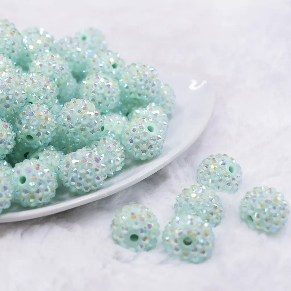 16mm Aqua Marine Rhinestone AB Chunky Bubblegum Jewelry Beads