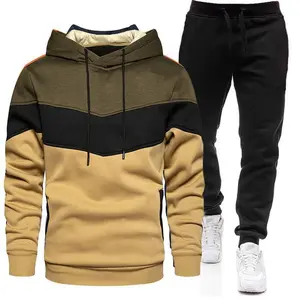 Autumn and Winter Sports Sweater Suit Men's 3 Color Matching Hoodie Sportswear Suit Sweatshirt and Sweatpants Light Board