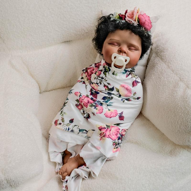 Lifelike Reborn Baby Dolls 20 inch 50 cm Realistic Mixed-Race Baby Girl Doll Black African American & Biracial Reborn Toddler with Hand-Rooted Curls, Soft Cloth Body & Outfit Set