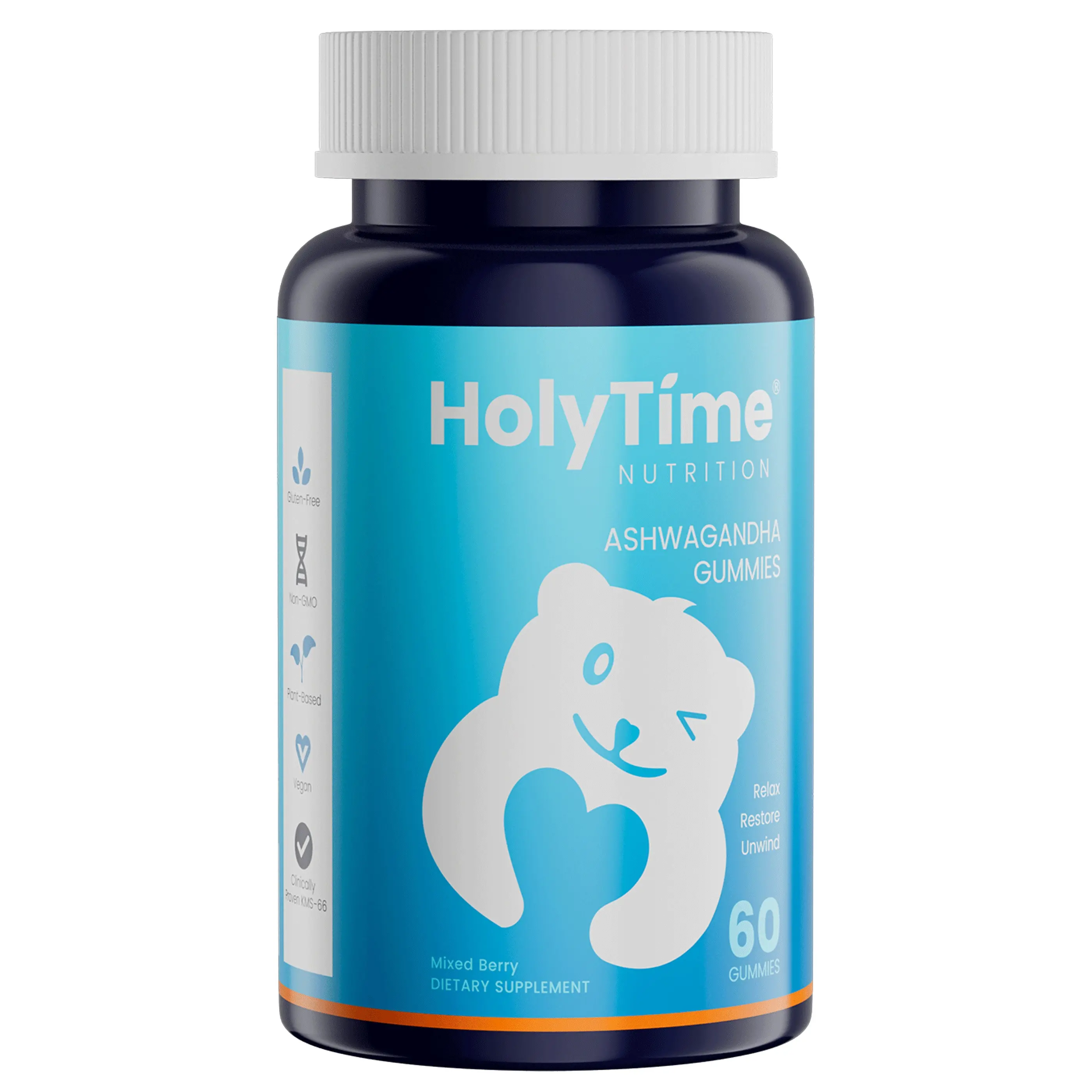 HolyTime KSM-66 Ashwagandha & Vitamin D Chewable Dietary Supplement Gummies - Mixed Berry Flavor, Adult Relax Support, Sleep Aid, Magnesium, Zinc, Vegan, Vegetable-Based, Non-GMO, Gluten-Free, Gelatin-Free, Cholesterol Management, Energy Boost, 220G