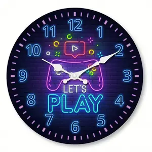 1 game console clock - neon blue-purple arcade design, silent and ticking modern game room decoration, "LET's PLAY" text - suitable for bedrooms, living rooms, and game rooms - birthday/Christmas gift for gamers - battery-powered (excluding AA batteries)