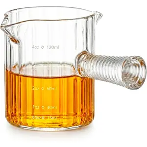 Glass Cocktail Measuring Jigger with Handle, 1/2 oz to 4oz Multi-Unit Measurement Shot Measure Cup for Bartending