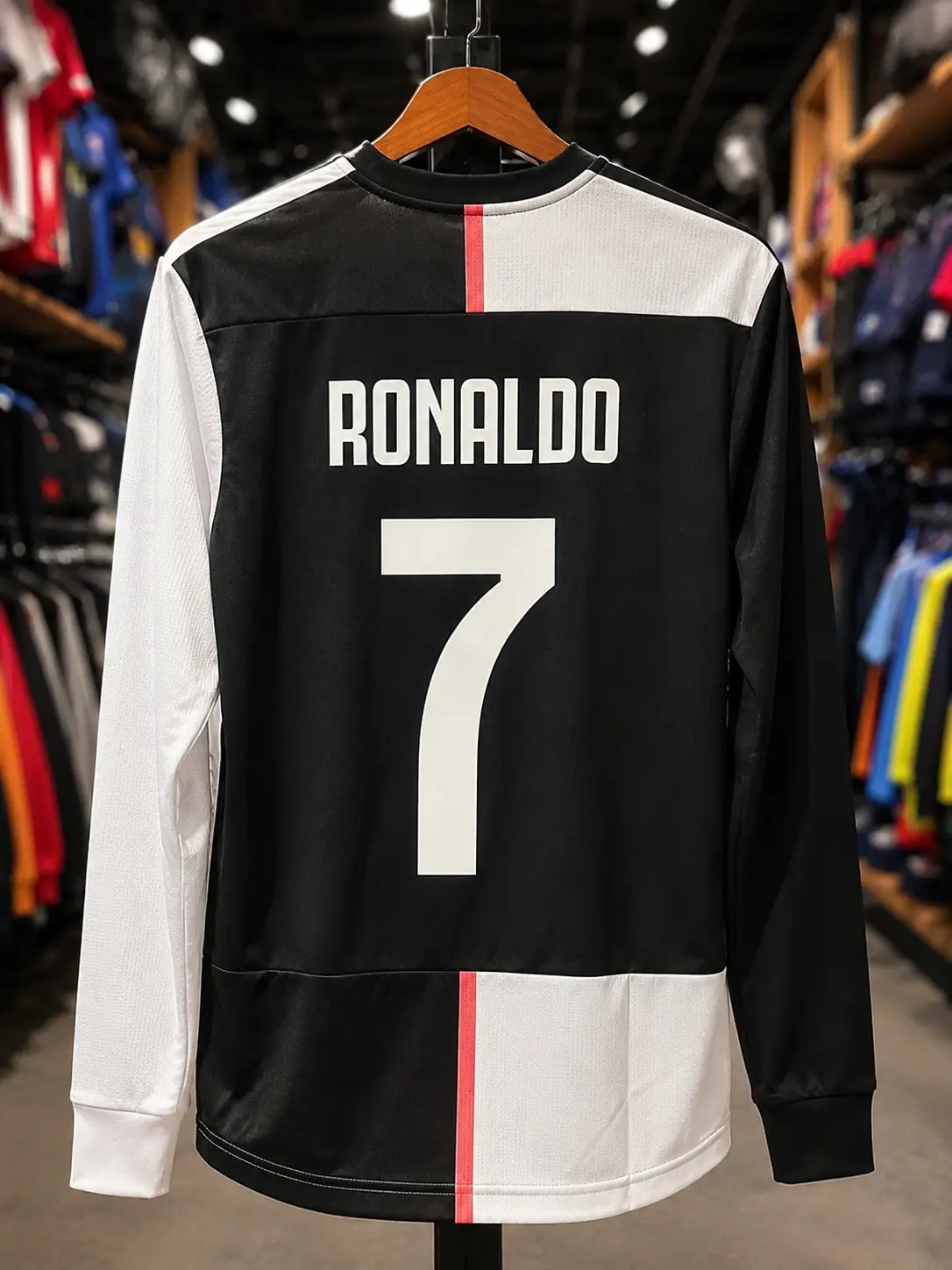 2019 Black & White Retro Football Shirt Number 7 Long Sleeve Full Logo 2019 Black & White Retro Football Shirt Number 7 Long Sleeve Full Logo