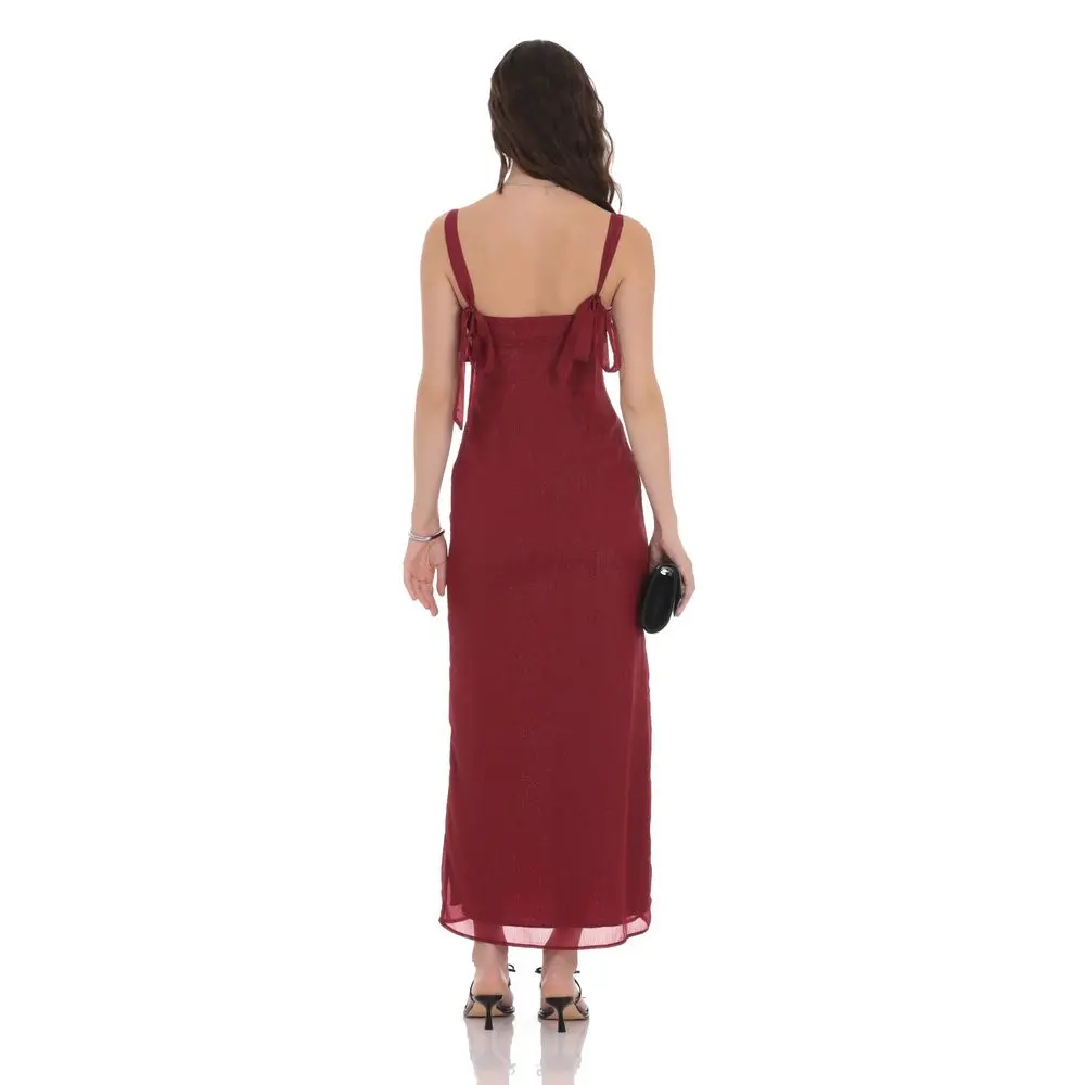 Shimmer Empire Waist Maxi Dress in Maroon