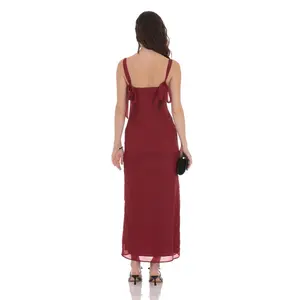 Shimmer Empire Waist Maxi Dress in Maroon