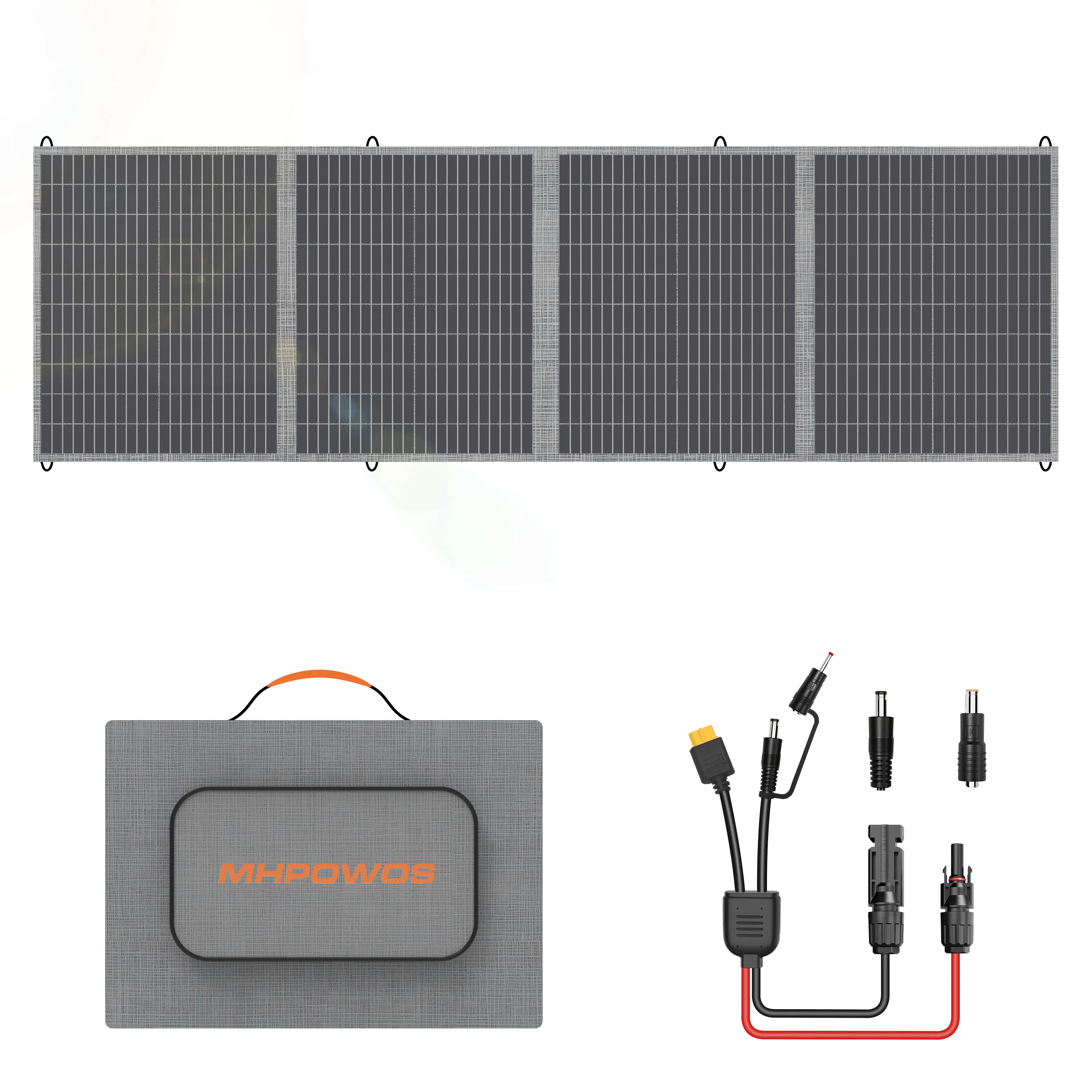 MHPOWOS 200W Portable Solar Panel for Power Station, Foldable Monocrystalline Solar Charger with 5-in-1 Adapter Cable (XT60/DC8020/DC7909/DC5521/DC35135), 23.5% High Efficiency, IP65 Waterproof for RV, Camping & Off-Grid