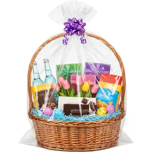Large  Cellophane Bags for  Basket, 32x42 Inches 10 count Huge Clear Basket Bags