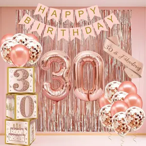 30th Birthday Decorations Women, Happy 30th Birthday Banner, Balloon Box, Sash And Number Balloon, Rose Gold 30 Birthday Party Decorations For Women