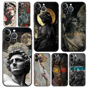 Fashion Ancient Greek Statues Phone Cases For iPhone 17 Promax Pro Air 16 Plus 15 14 13 12 11 Black Soft TPU Shell Shockproof Protective Cover Gift For Birthday Christmas