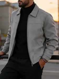Men's versatile casual jacket coats with Long Sleeve, zipper closure and lapel design, simple and stylish business style jacket, made of suede like and easy to maintain fabric, suitable for daily life, work travel, and formal wear - Spring and Autumn