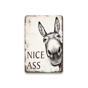 Funny Donkey "Nice Ass" Bathroom Art Sign 8x12inch Farmhouse Vintage Metal Tin Wall Decor for Home Restaurant Bar Retro Hilarious Donkey Lover Gift Trending Viral Must Have Sassy Bathroom Humor Aesthetic Country Kitchen Decorg