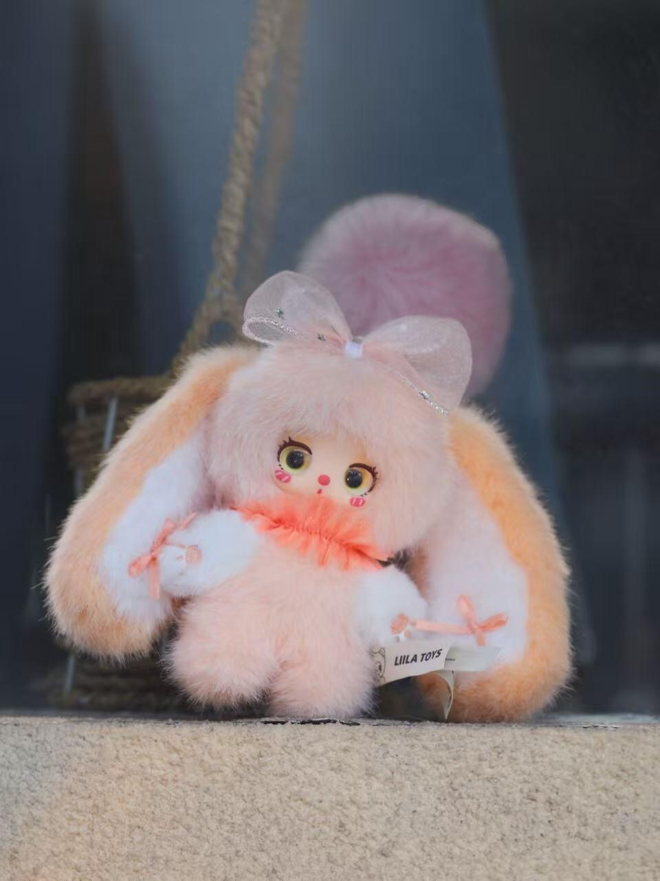 LISM Liila‘s rainbow candy rabbit plush toy doll，Bunny Plush Dolls，Soft Furry Collectibles，Backpack or clothing decoration，Stuffed Animal