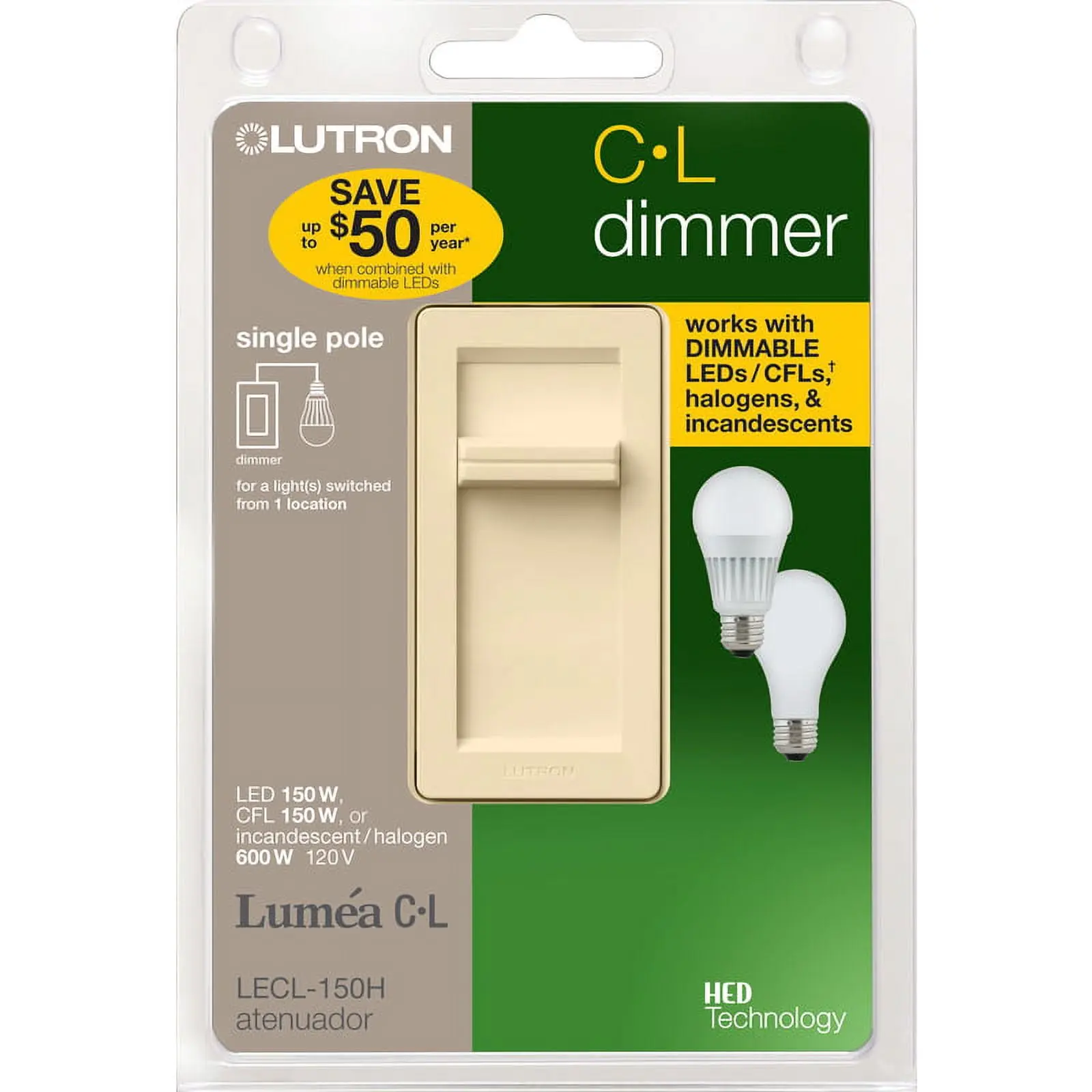 Lutron 3909520 Lumea -CL Light Almond 150 watts Slide Dimmer Switch