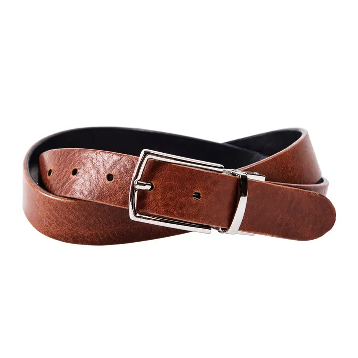 Ryan Two-in-One Reversible Leather Belt Black & Dark Brown Full-grain Italian Leather 1.2 Inch / 1.4 Inch Width Polished Nickel Hardware