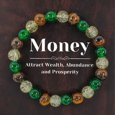 Attract Wealth, Abundance, Prosperity and Richness Natural Crystal Bracelet, Everyday Use, TPU Chain Material, Lucky Stones, Quartz, East Turquoise, Peacock Stone, Perfect Gift for Friends, Money