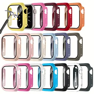 18-Pack Watch Case Compatible with Apple Watch 40mm/44mm/45mm/46mm, built with ultra-thin tempered glass screen protector, Durable full coverage anti-scratch hard protective cover for iWatch.