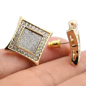MaxBling81 Gold Silver Plated Cubic Zirconia Hip Hop Style 15mm Kite Studs Earrings, Unisex Costume Jewelry for Men and Women (MP-401)
