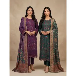 R-11 Luxury 3 Pc Embroidered Cotton Lawn Dress by Bin Saeed