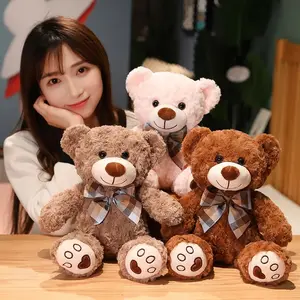 35/50CM Cute Brown Teddy Bear Plushie with Bow Tie Stuffed Toy Collectible