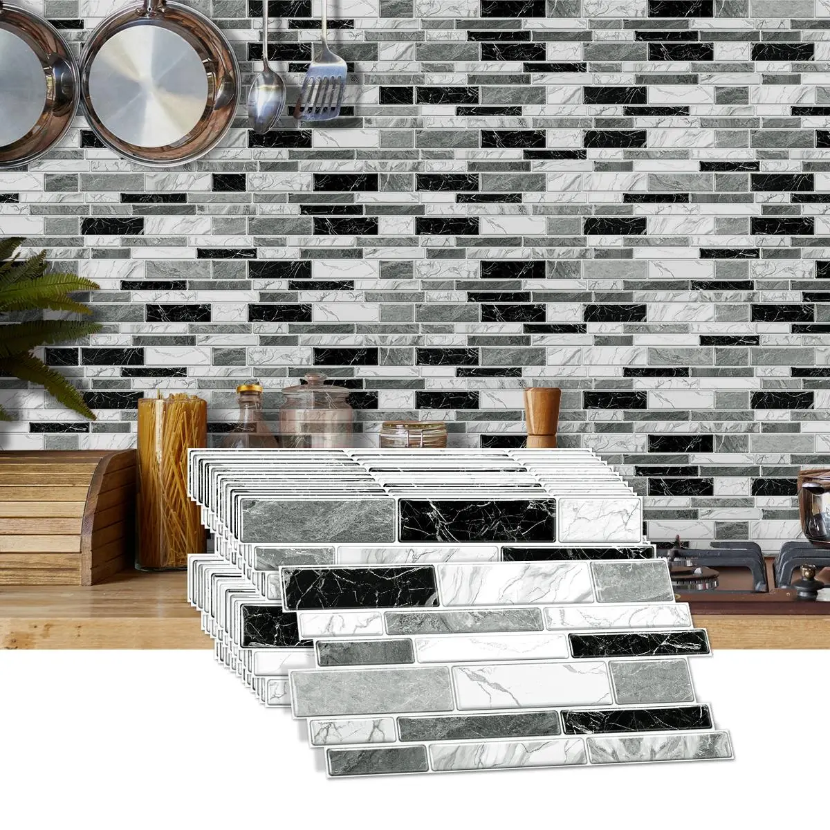 Imitation Marble Tile Pattern Wall Sticker, Tile Stickers, Sticker Tiles, 1 Box Waterproof & Oil-proof Wall Decal, Kitchen Bathroom Decoration, Decorative Wall Paper for Kitchen, Bathroom, Living Room, Dining Room, Marble Backsplash Wallpaper, Ornaments