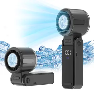 High-Speed Portable Ice Cooling Fan, 100 Adjustable Speeds, Foldable Handheld Turbo Fan for Summer Travel, Outdoor Activities, Beach, Office Desk and Vacation Use