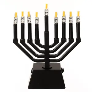Vintiquewise Wall Mount 9-Branch Hanukkah Menorah with LED Candles Illuminated Display Contemporary Decorative Accent