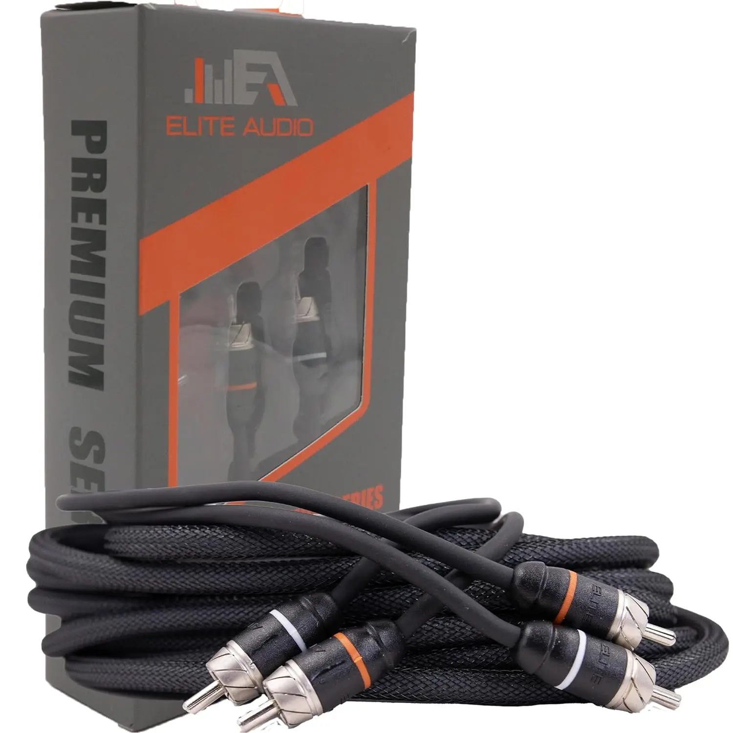 Elite Audio EA-PRM15 15ft Male-to-Male RCA Cable - Premium 2-Channel Twisted Pair, Noise Reduction, Oxygen-Free Copper, Durable Car Audio Accessory for Devices, Accessories