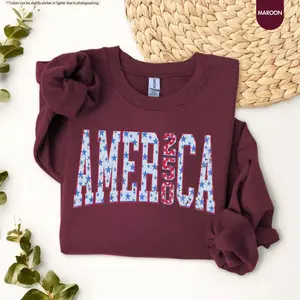 America 250th Anniversary Sweatshirt, 4th of July Celebration Hoodie, Distressed USA Stars Crewneck, Patriotic Red White and Blue Sweatshirt