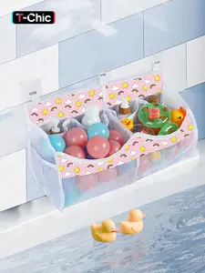 Large Bath Toy Organizer – 2 Compartment Bath Toy Holder for Bathtub & Shower – Quick-Dry Mesh with 3 Strong Adhesive Hooks – Kids Toys Storage Net for Bathroom, shower & Tub, Mesh Bag, Storage Pouch
