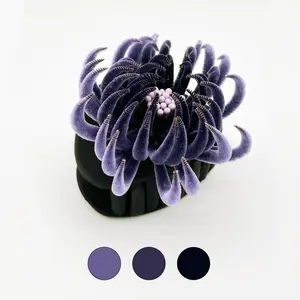 Ronghua Silk Velvet Flower Hair Claw Clip,Handcrafted Chrysanthemum Hairpin,Handmade Silk Thread Flower Ornament with Traditional Craftsmanship