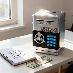 Kids Electronic Piggy Bank - ATM Safe Box with Rotary Knob Lock - Auto Rolling Paper Cash Machine - Large Capacity Coin Storage Jar - Educational Money Management Easter Gift for Boys