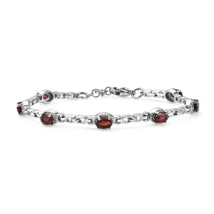 Garnet 4.15 ctw Bracelet in Stainless Steel 7.00 In Christmas Gifts