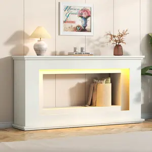 63” Long Console Tables, Narrow Long Entry Table with LED Lights, 2-Tier Sofa Table, Modern Hallway Accent Table for Living Room, Entrance