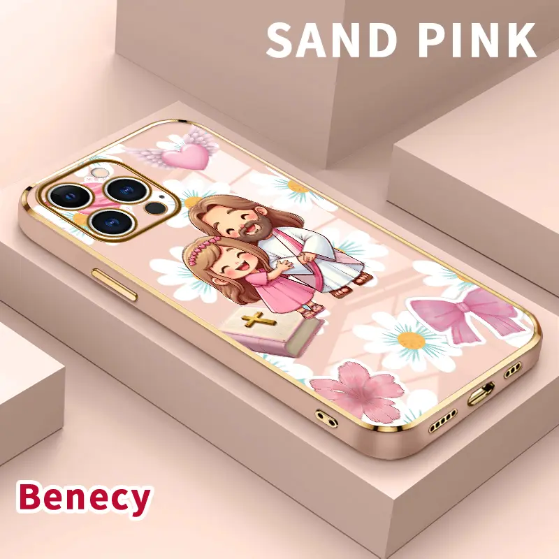 Electroplated Phone Case for iPhone 15 Pro Max 16 14 Plus 13 12 11 Divine Child Encounter Soft TPU Silicone Dirt-proof Easy to Clean Soft Cover Gift
