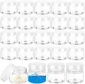 24 Pcs 1oz Plastic Cosmetic Jars,Round Leak Proof Clear Container with Lid,Wide-Mouth Refillable Small Storage Containers for Slime,Cosmetic,Lotion,Candy,Craft